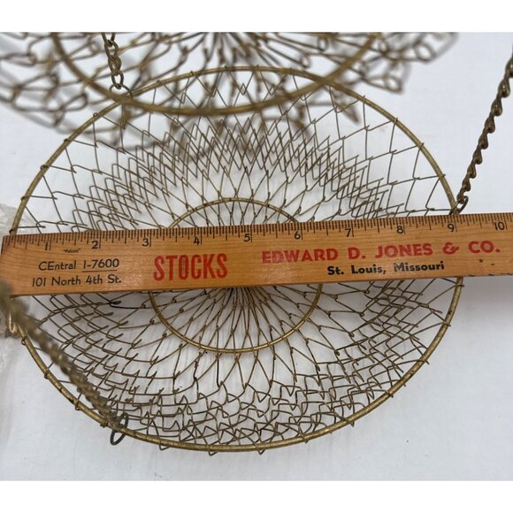 Vtg Gold-Tone Wire 3-Tier Hanging Fruit Basket Organizer With Rooster Wall Hook - Picture 4 of 6